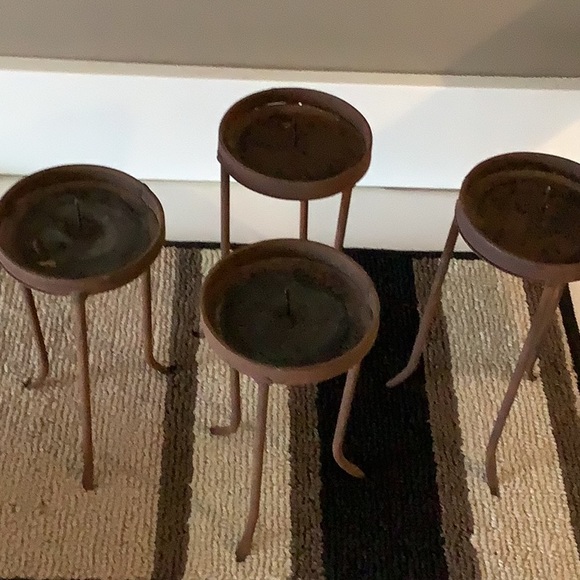 Handwrought Iron Rustic Candlestick Holders. Set of 4. - Picture 2 of 3